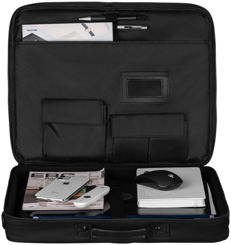 Текстильная деловая сумка через плечо с кармашком для ноутбука до 17" 2Е TopLoad Classic черного цвета 103513 modnotak фото №9