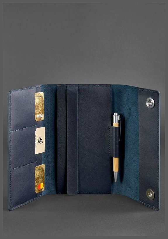 Кожаный блокнот (Софт-бук) темно-синего цвета с ручкой в комплекте BlankNote (21978) modnotak фото №4