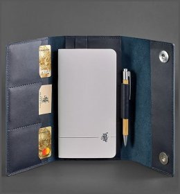 Кожаный блокнот (Софт-бук) темно-синего цвета с ручкой в комплекте BlankNote (21978)