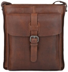 Мужская сумка из натуральной фактурной кожи через плече Ashwood рыжего цвета 94113