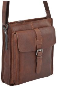 Мужская сумка из натуральной фактурной кожи через плече Ashwood рыжего цвета 94113