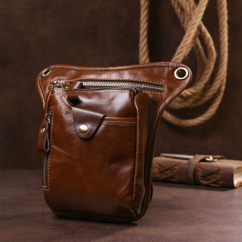Стильна шкіряна сумка коричневого кольору в вінтажному стилі Vintage (20014)