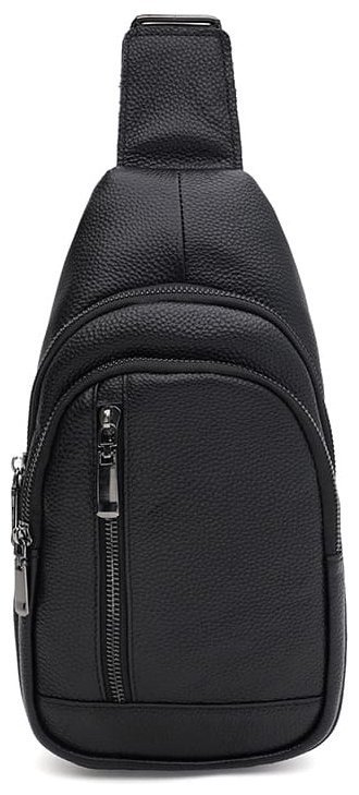 Вместительная сумка слинг из кожи флотар для мужчин Borsa Leather 104513 черного цвета modnotak фото №1