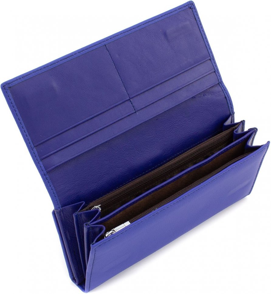 Ярко-синий большой женский кошелек из натуральной кожи с блоком под карточки ST Leather (19086)