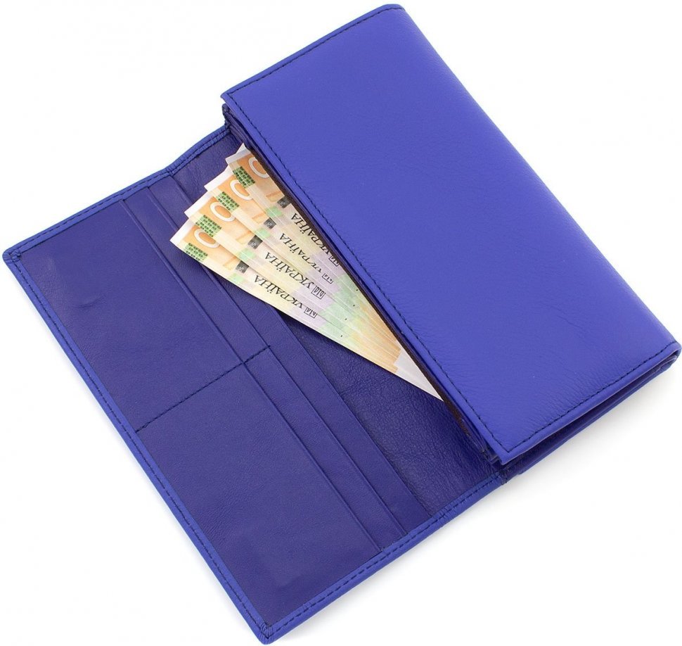Яскраво-синій великий жіночий гаманець з натуральної шкіри з блоком під картки ST Leather (19086)