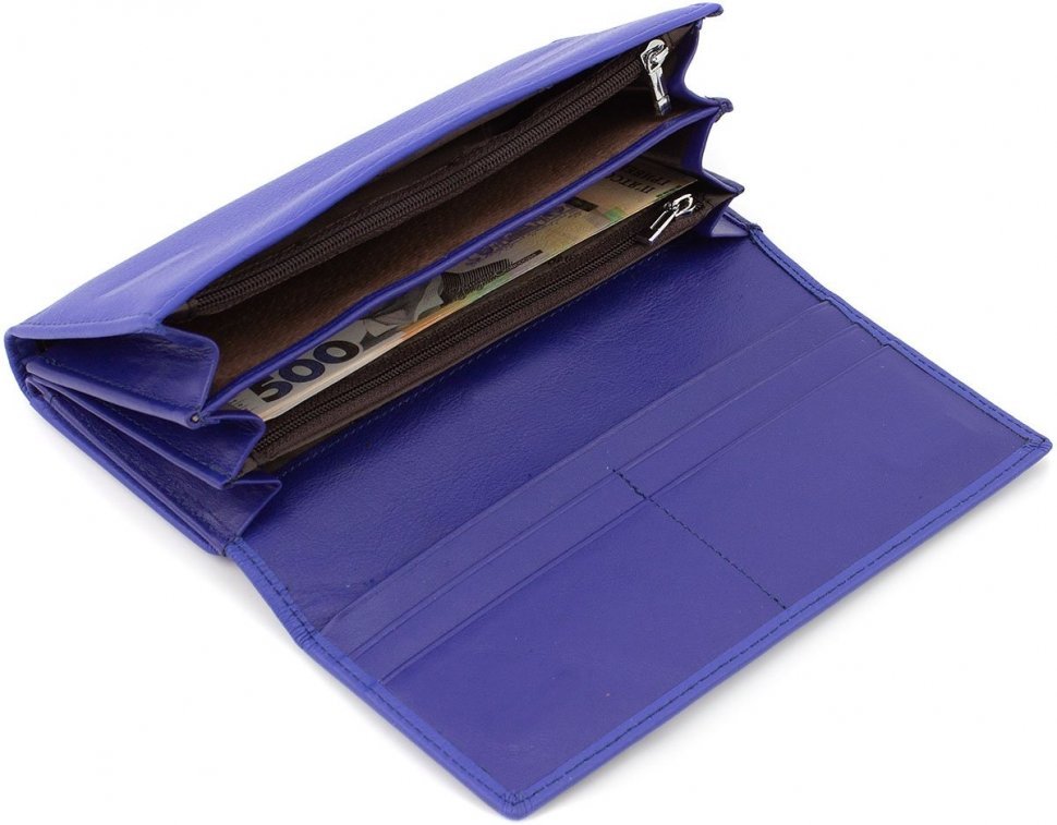 Яскраво-синій великий жіночий гаманець з натуральної шкіри з блоком під картки ST Leather (19086)
