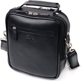 Черная небольшая мужская сумка-барсетка из натуральной кожи с ручкой KARYA (2420899)