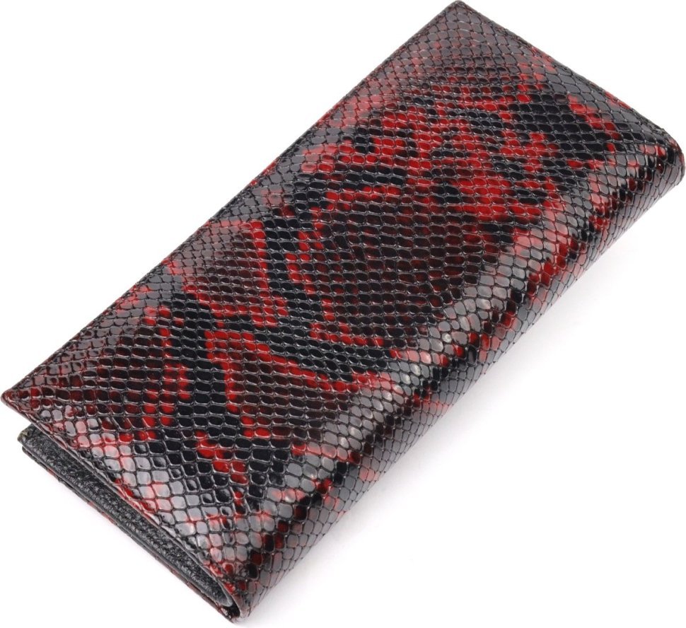 Чорно-червоний жіночий горизонтальний гаманець із натуральної лакової шкіри під рептилію KARYA (2421099)