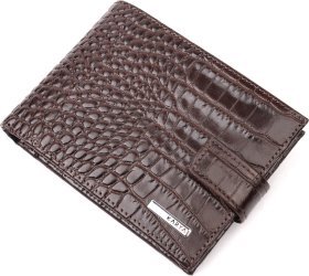 Классический коричневый мужской кошелек из натуральной кожи с тиснением под крокодила KARYA (2421199)