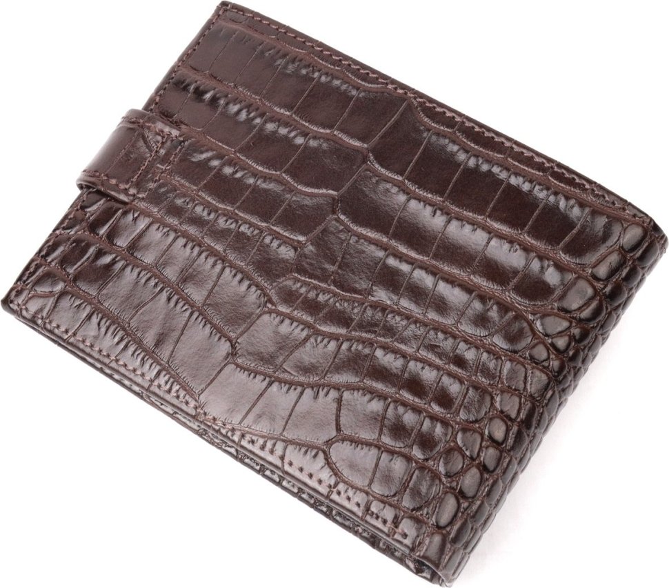 Класичний коричневий чоловічий гаманець із натуральної шкіри з тисненням під крокодила KARYA (2421199)