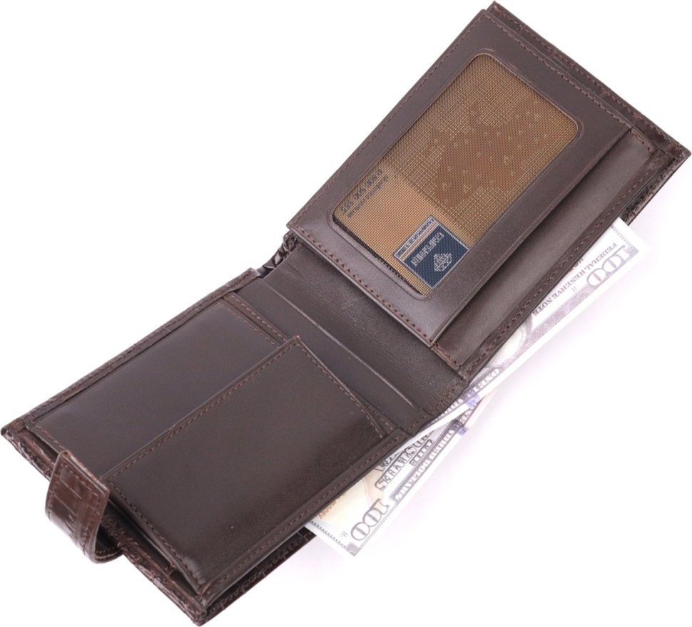 Класичний коричневий чоловічий гаманець із натуральної шкіри з тисненням під крокодила KARYA (2421199)