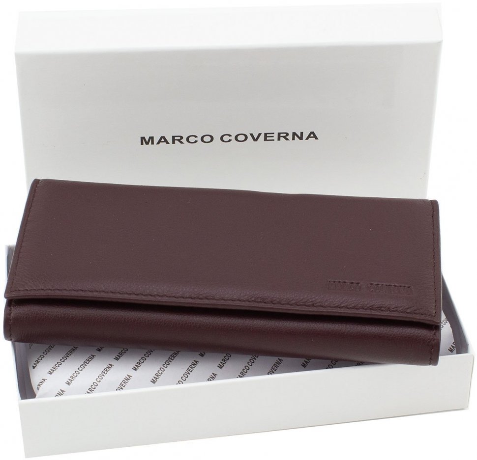 Жіночий шкіряний гаманець коричневого кольору на магніті Marco Coverna (17746)