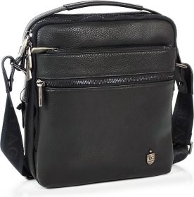 Мужская сумка-барсетка через плечо на две молнии из черной кожи флотар Royal Bag (21230)