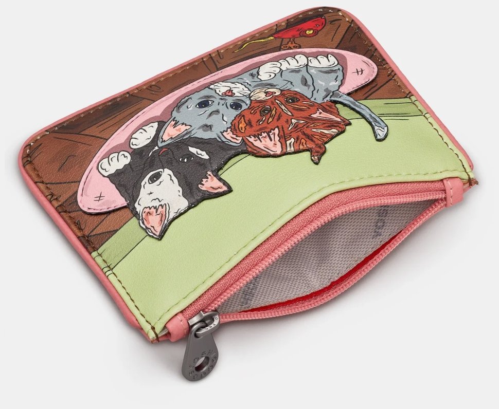 Женский кошелек из натуральной кожи на молнии с RFID-защитой Yoshi Y1723 пудрового цвета с принтом котят 95513 modnotak фото №3