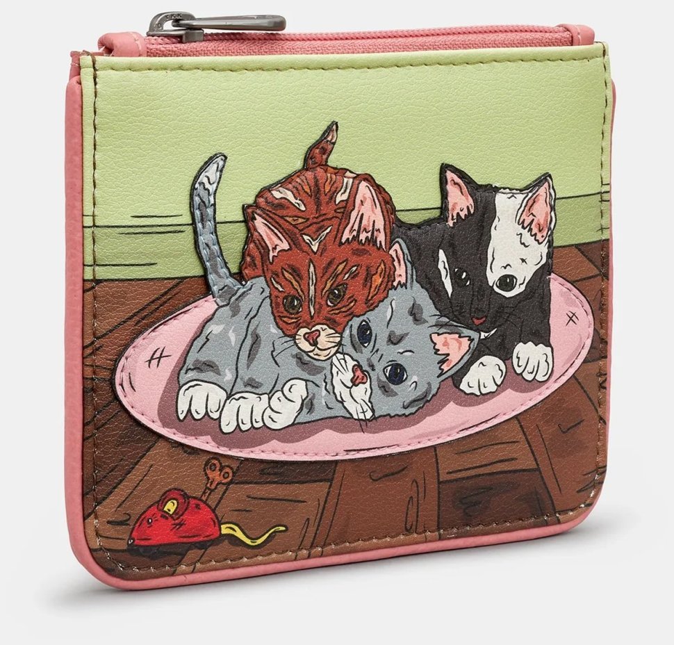 Женский кошелек из натуральной кожи на молнии с RFID-защитой Yoshi Y1723 пудрового цвета с принтом котят 95513 modnotak фото №4