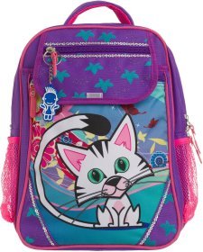 Школьный текстильный рюкзак фиолетового цвета с принтом котика Bagland (55713)