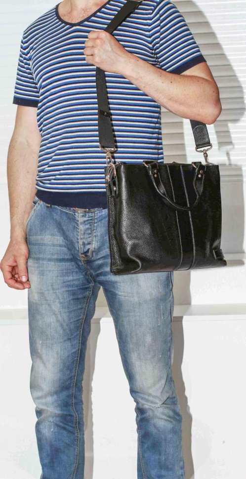Чорна чоловіча сумка месенджер з ручками і плечовим ременем VATTO (11655)