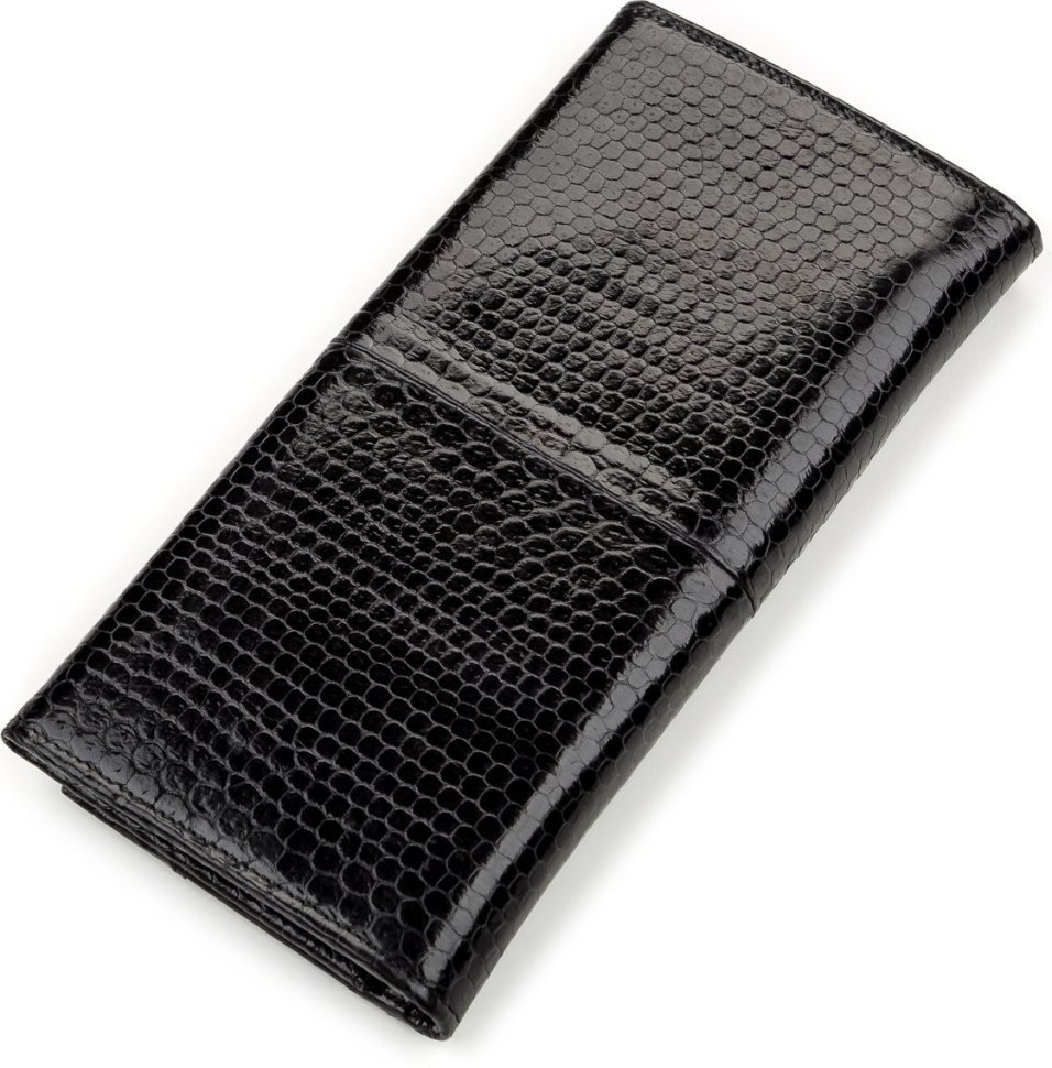 Місткий чорний гаманець з натуральної зміїної шкіри SNAKE LEATHER (024-18146)