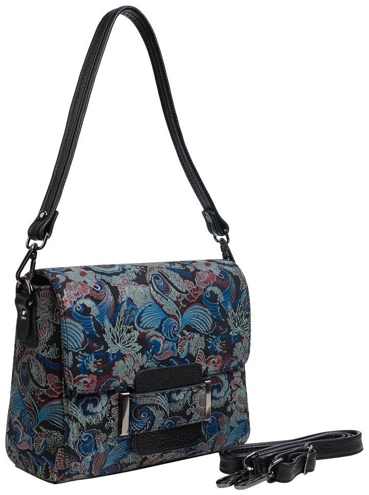 Каркасная женская сумка из кожи с клапаном на магните и принтом цветов Desisan 107213 разноцветная modnotak фото №2