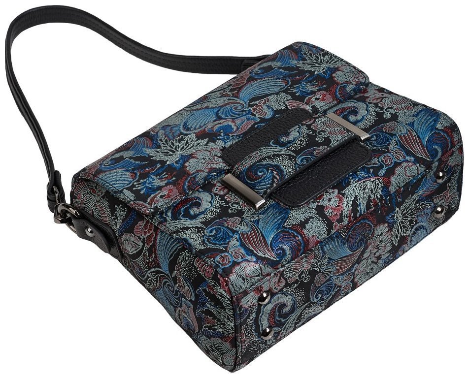 Каркасная женская сумка из кожи с клапаном на магните и принтом цветов Desisan 107213 разноцветная modnotak фото №5
