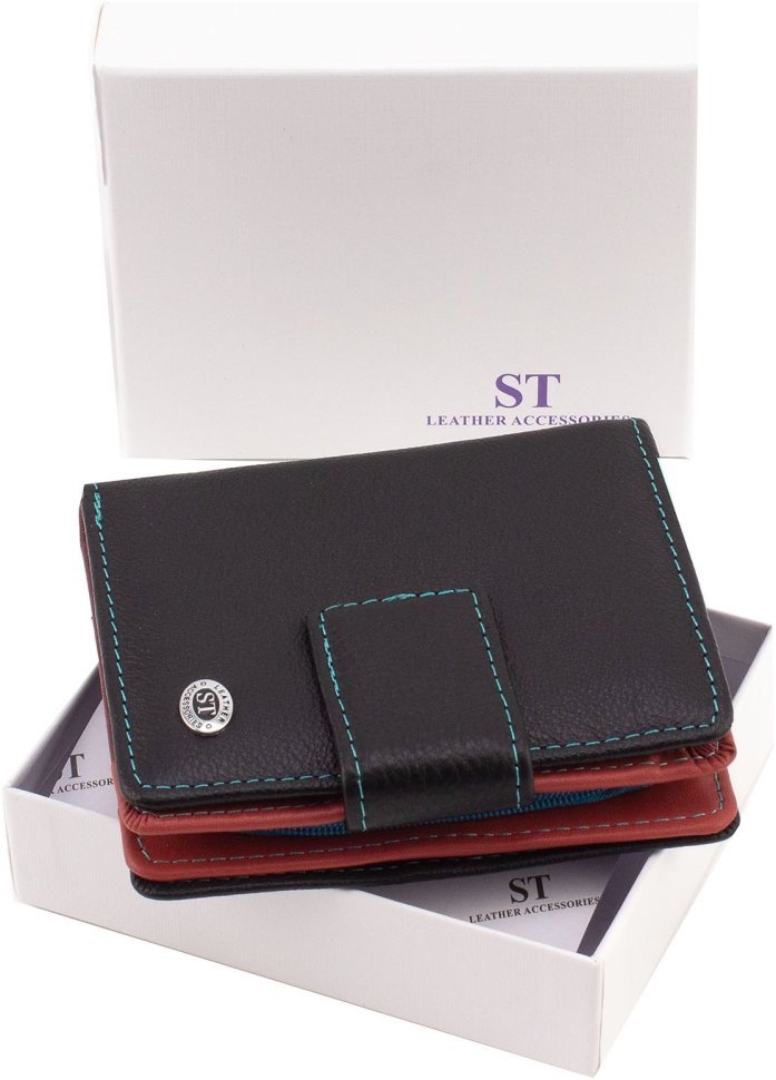 Черный женский кошелек из натуральной кожи с удобствами под документы ST Leather 1767313