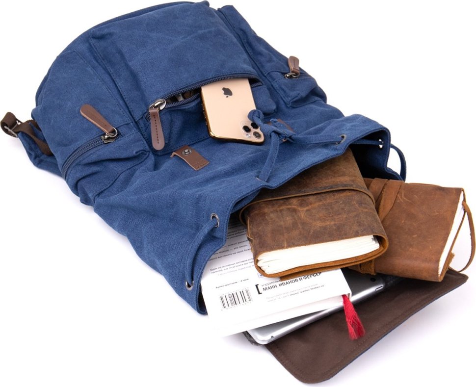 Синий туристический текстильный рюкзак с отделом под ноутбук Vintage (20609)