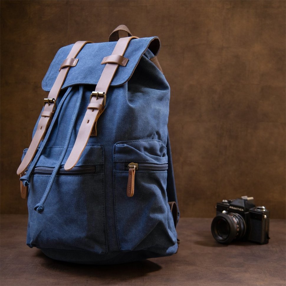 Синий туристический текстильный рюкзак с отделом под ноутбук Vintage (20609)