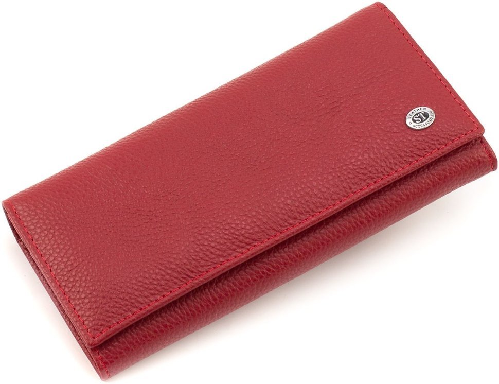 Жіночий гаманець із зернистої шкіри червоного кольору з навісним клапаном ST Leather 1767413