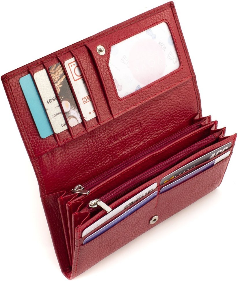 Жіночий гаманець із зернистої шкіри червоного кольору з навісним клапаном ST Leather 1767413