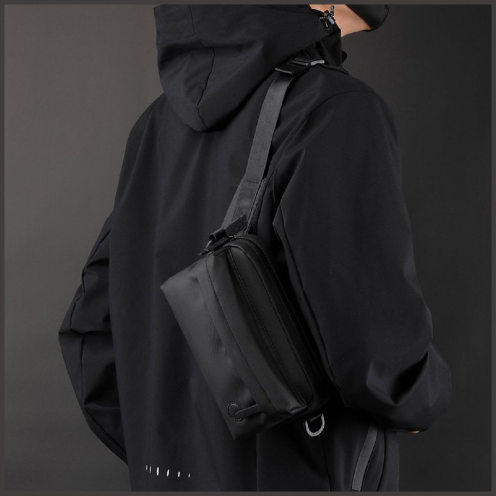 Текстильная небольшая мужская сумка-бананка черного цвета Confident 77413