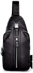 Чоловіча сумка-слінг із фактурної шкіри чорного кольору на два відділення Tiding Bag 77513