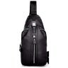 Мужская сумка-слинг из фактурной кожи черного цвета на два отделения Tiding Bag 77513 - 1