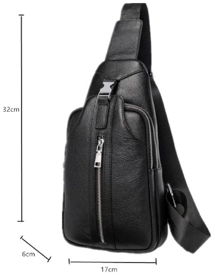 Мужская сумка-слинг из фактурной кожи черного цвета на два отделения Tiding Bag 77513
