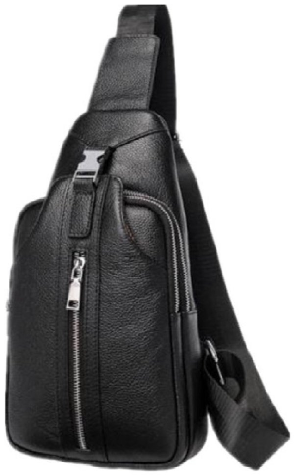Мужская сумка-слинг из фактурной кожи черного цвета на два отделения Tiding Bag 77513 modnotak фото №8