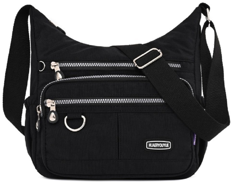 Тканинна жіноча сумка чорного кольору з лямкою на плече Confident 77613