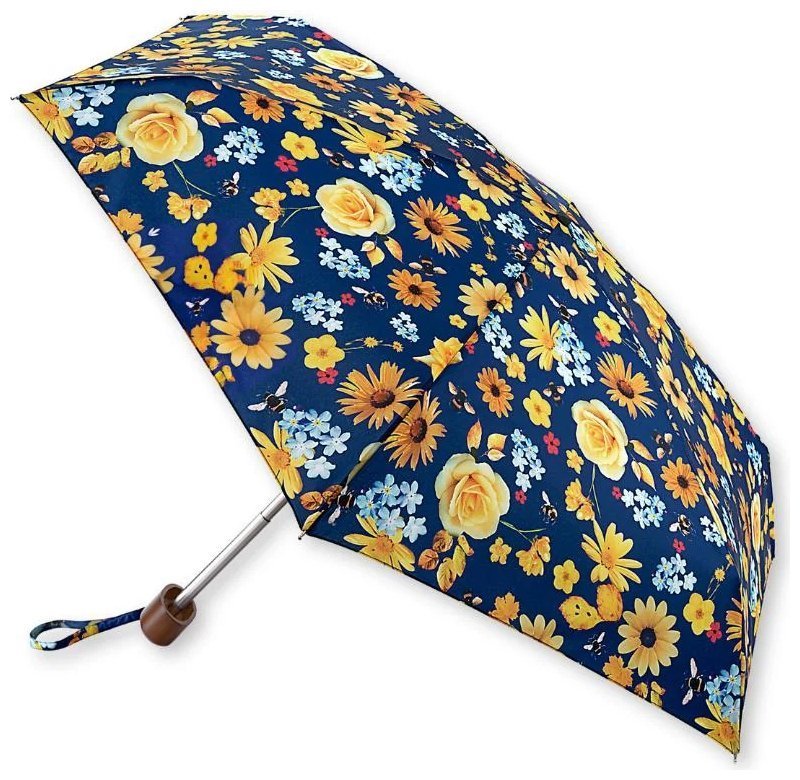 Женский мини зонт Fulton L501 Tiny-2 Bumble Bee Floral (механика, складная, синего цвета с принтом цветов и шмелей) 108013 modnotak фото №1