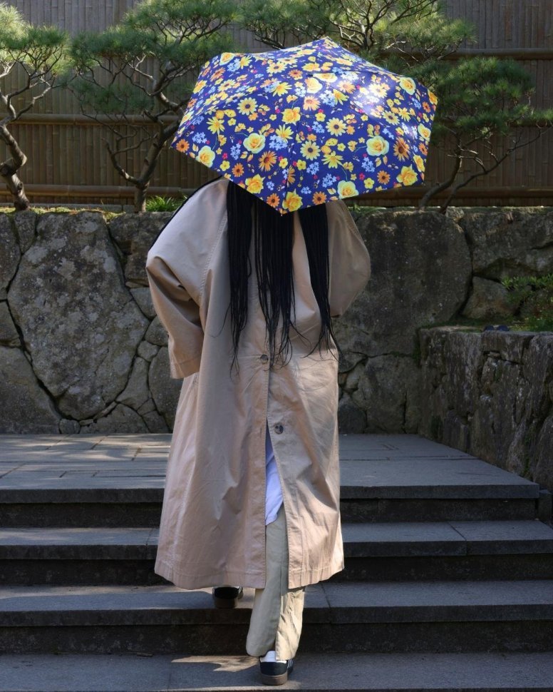 Женский мини зонт Fulton L501 Tiny-2 Bumble Bee Floral (механика, складная, синего цвета с принтом цветов и шмелей) 108013 modnotak фото №4