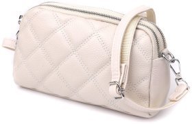 Стильная женская сумка из кожи с прошитыми ромбами через плечо Vintage 98213 белого цвета