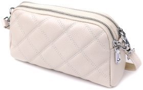 Стильная женская сумка из кожи с прошитыми ромбами через плечо Vintage 98213 белого цвета