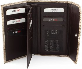 Бежевий гаманець потрійного складання з натуральної шкіри KARYA (12360) - 2