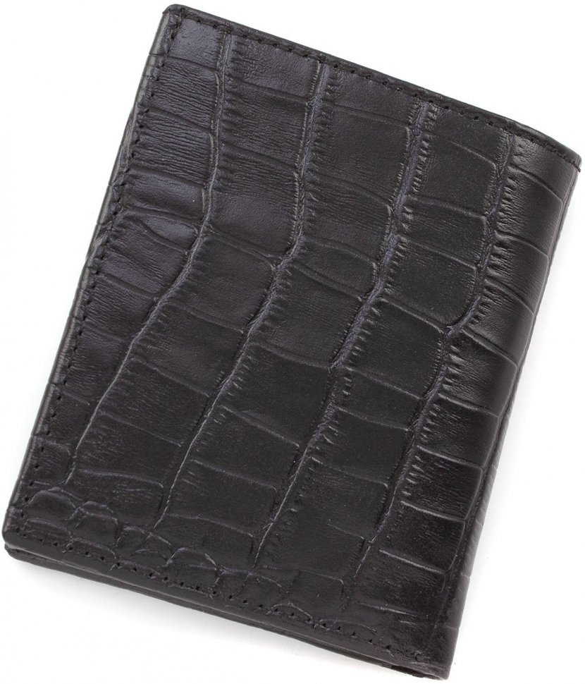 Черное портмоне двойного сложения из натуральной кожи высокого качества KARYA (12357)