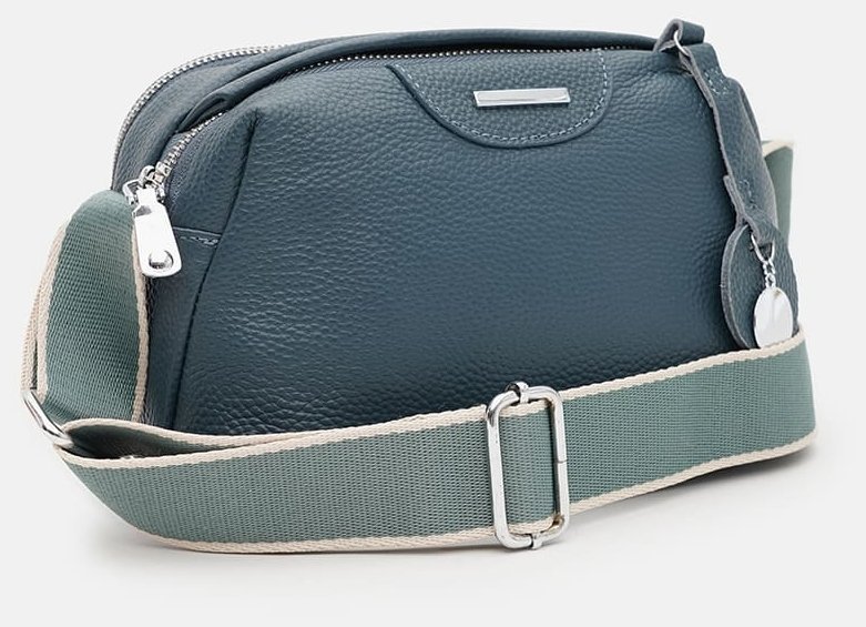 Городская женская сумка из фактурной кожи на 2 отделения через плечо Borsa Leather 98413 синего цвета фото №2 Городская женская сумка из фактурной кожи на 2 отделения через плечо Borsa Leather 98413 синего цвета modnotak фото №2