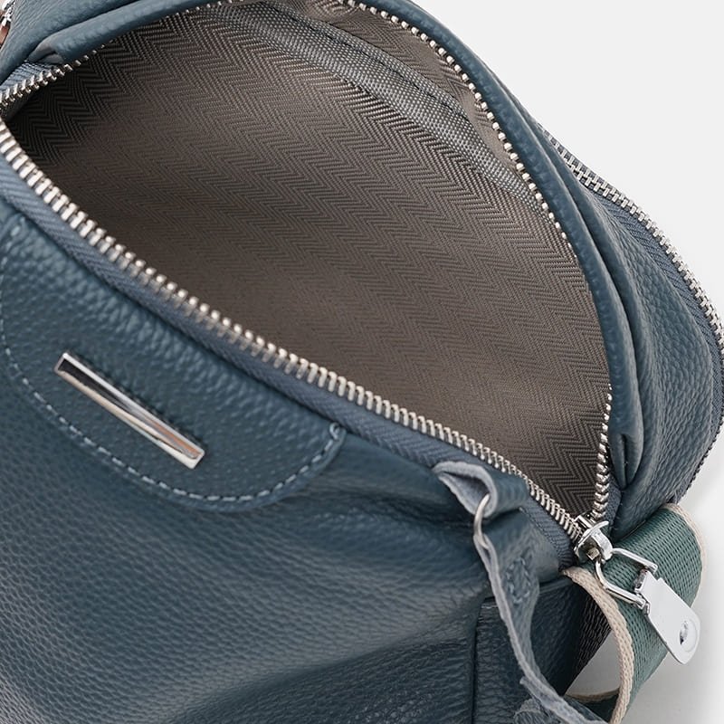 Городская женская сумка из фактурной кожи на 2 отделения через плечо Borsa Leather 98413 синего цвета фото №5 Городская женская сумка из фактурной кожи на 2 отделения через плечо Borsa Leather 98413 синего цвета modnotak фото №5