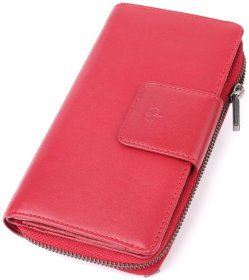 Жіночий гаманець з гладкої шкіри на 2 місткі відділення Tony Perotti червоного кольору 108513