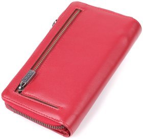 Жіночий гаманець з гладкої шкіри на 2 місткі відділення Tony Perotti червоного кольору 108513