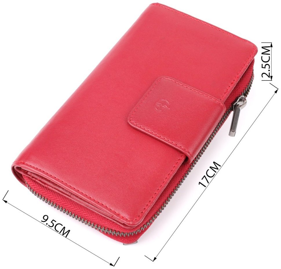 Женский кошелек из гладкой кожи на 2 вместительных отделения Tony Perotti красного цвета 108513 modnotak фото №3