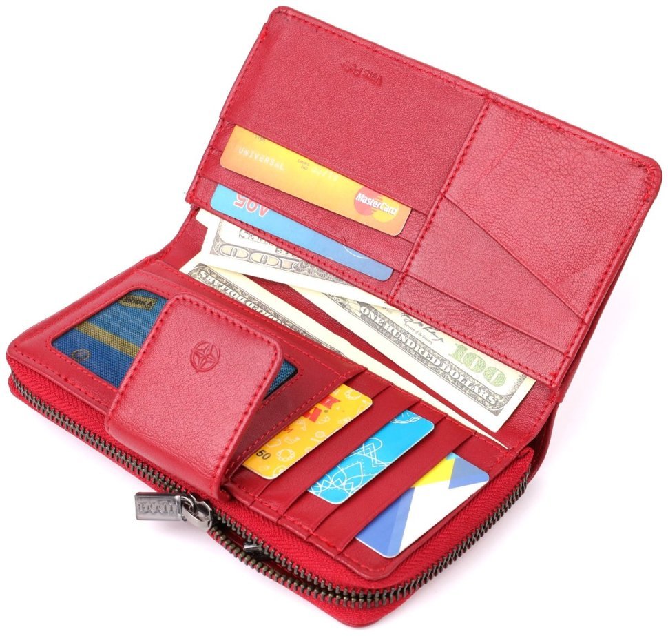 Женский кошелек из гладкой кожи на 2 вместительных отделения Tony Perotti красного цвета 108513 modnotak фото №6