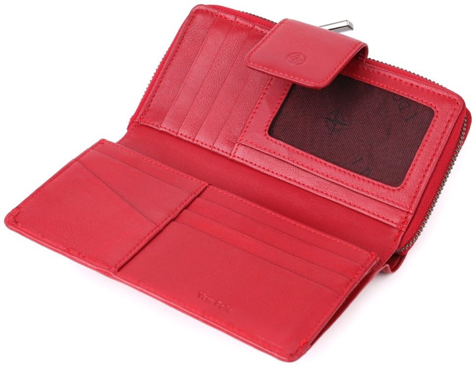 Женский кошелек из гладкой кожи на 2 вместительных отделения Tony Perotti красного цвета 108513 modnotak фото №7