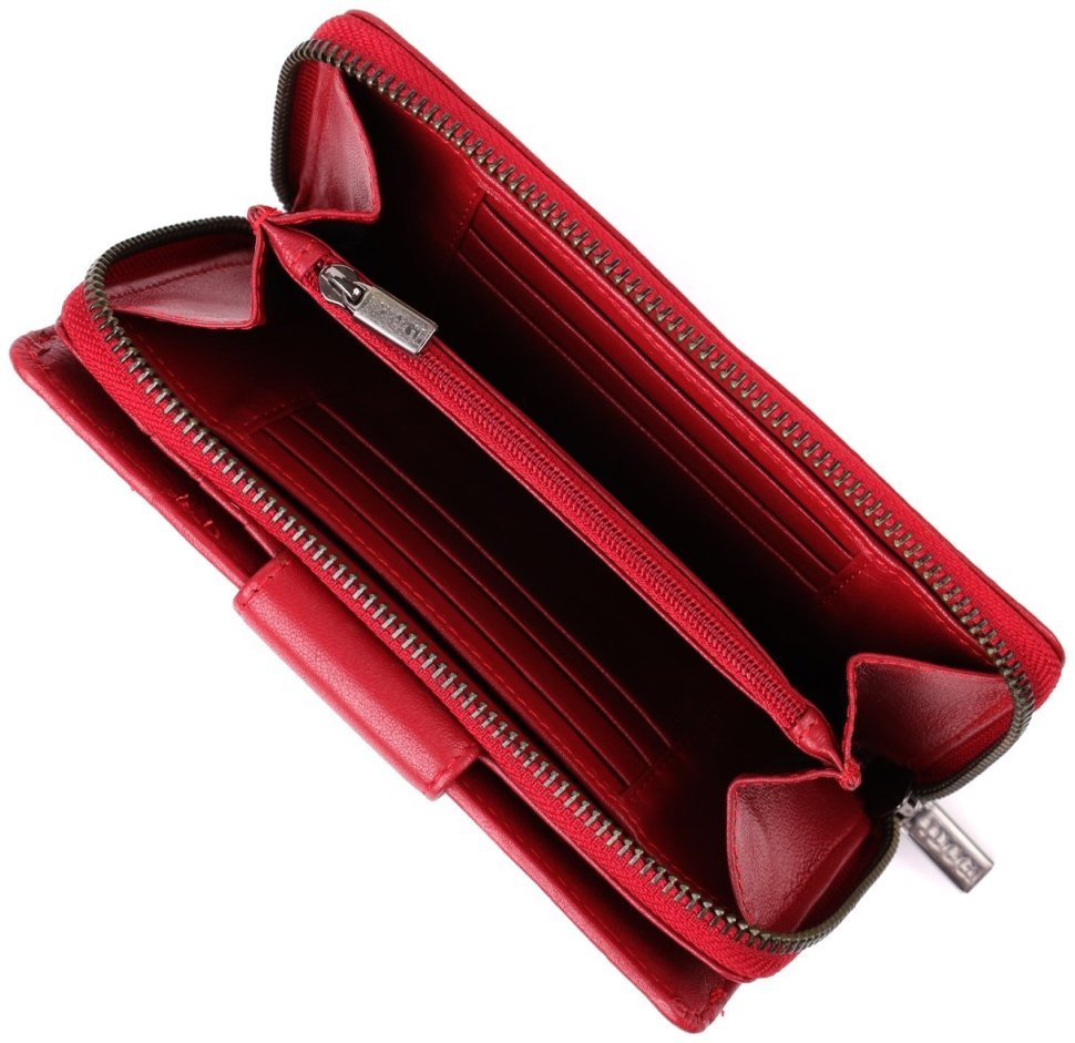 Женский кошелек из гладкой кожи на 2 вместительных отделения Tony Perotti красного цвета 108513 modnotak фото №8