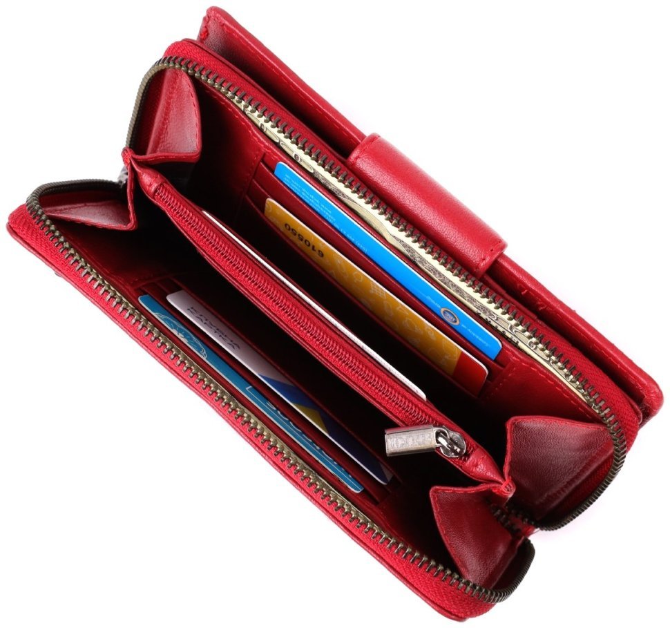 Женский кошелек из гладкой кожи на 2 вместительных отделения Tony Perotti красного цвета 108513 modnotak фото №9